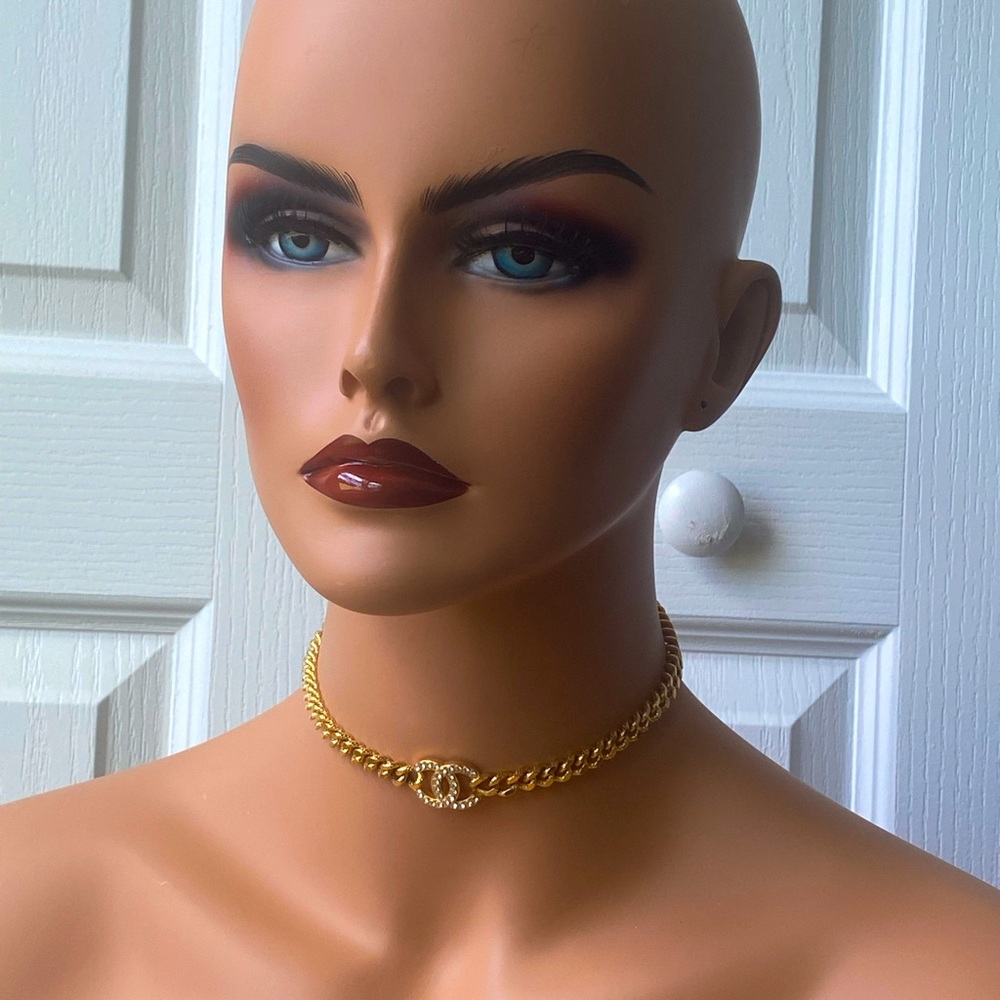 Chanel Gold Chain Choker with Rhinestone